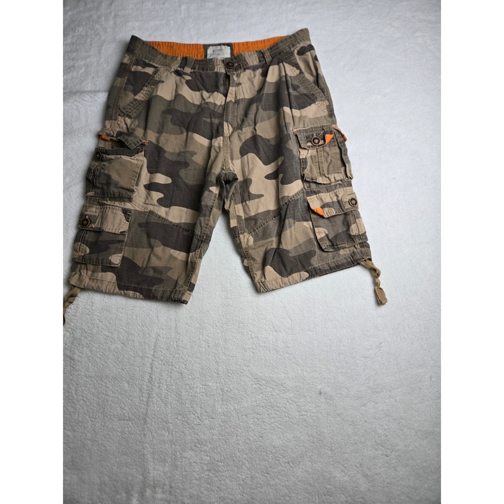 Decibel‎ Mens Camo Cargo Shorts Size 36 Ripstop Cotton Orange Trim